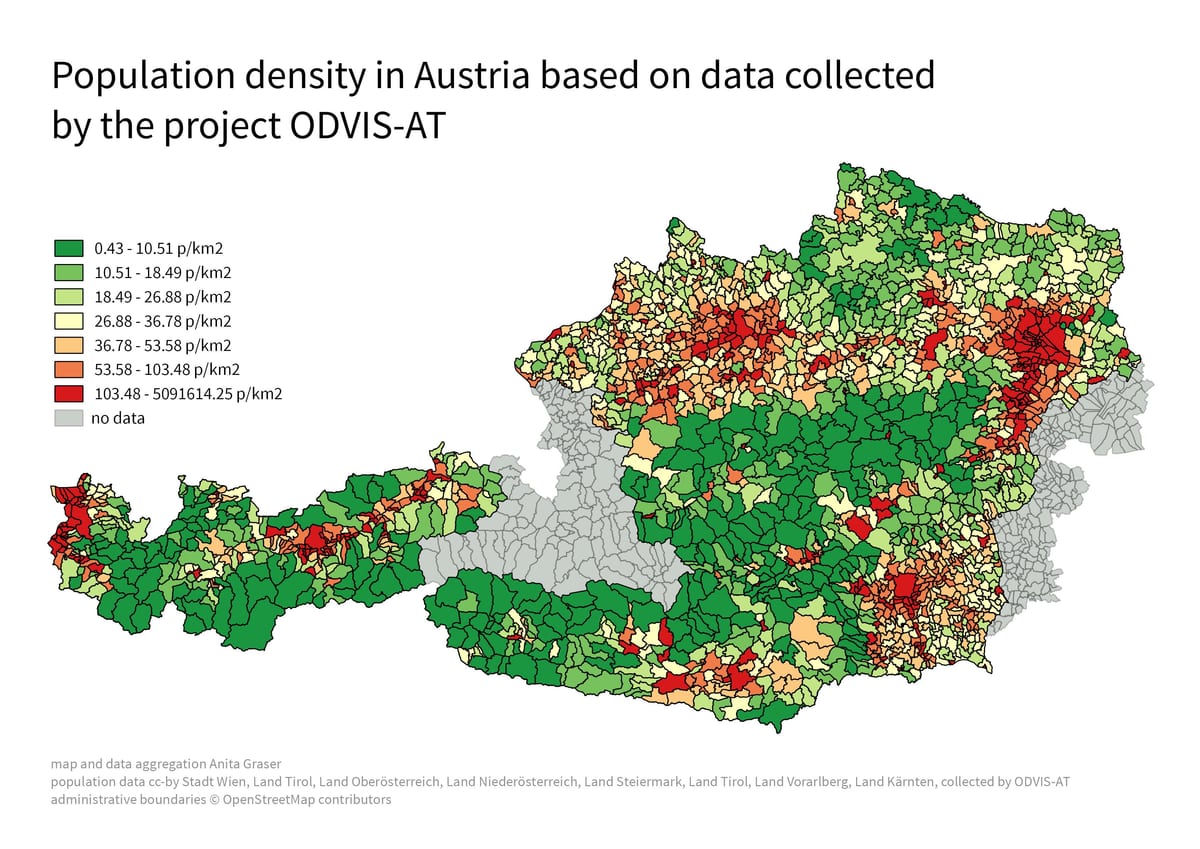 austria, populazio-dentsitate mapa
