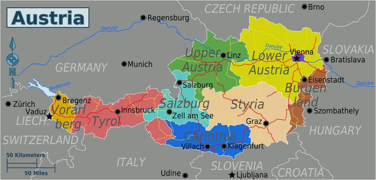 austriako probintzien mapa