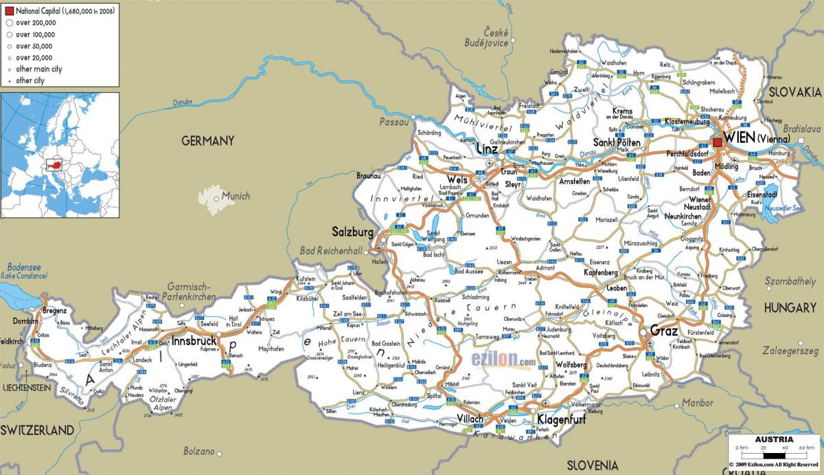 mapa zehatza austria dituzten hiriak
