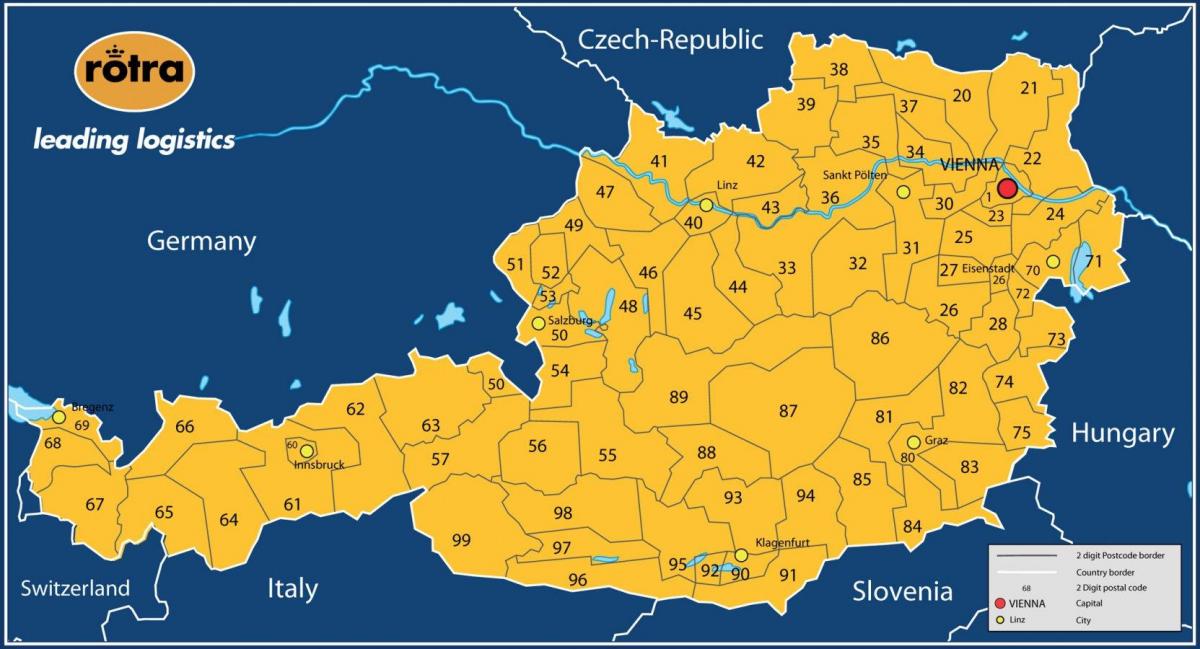 mapa austria posta-kodea 