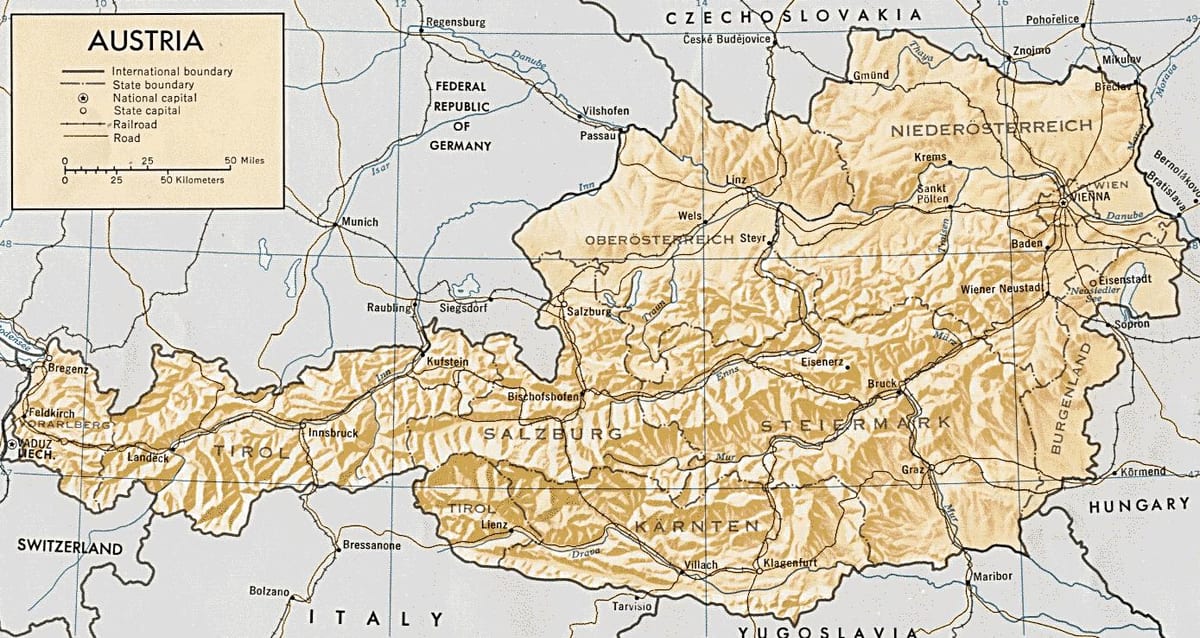 austria geografikoaren mapa