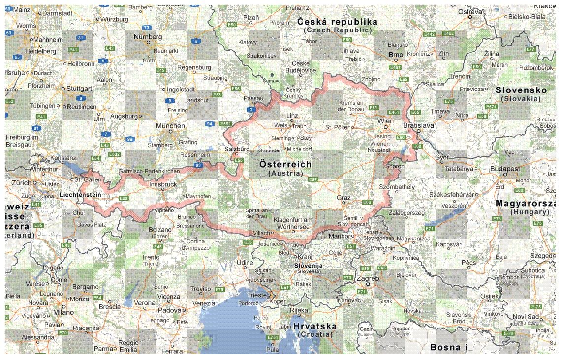 mapa austria eta herrialde mugakideetako