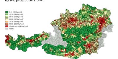 Austria, populazio-dentsitate mapa